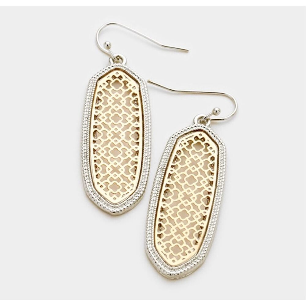 Brand New Owls Nest Jewelry Boutique Kendra Filigree Two Tone Hexagon Earrings
